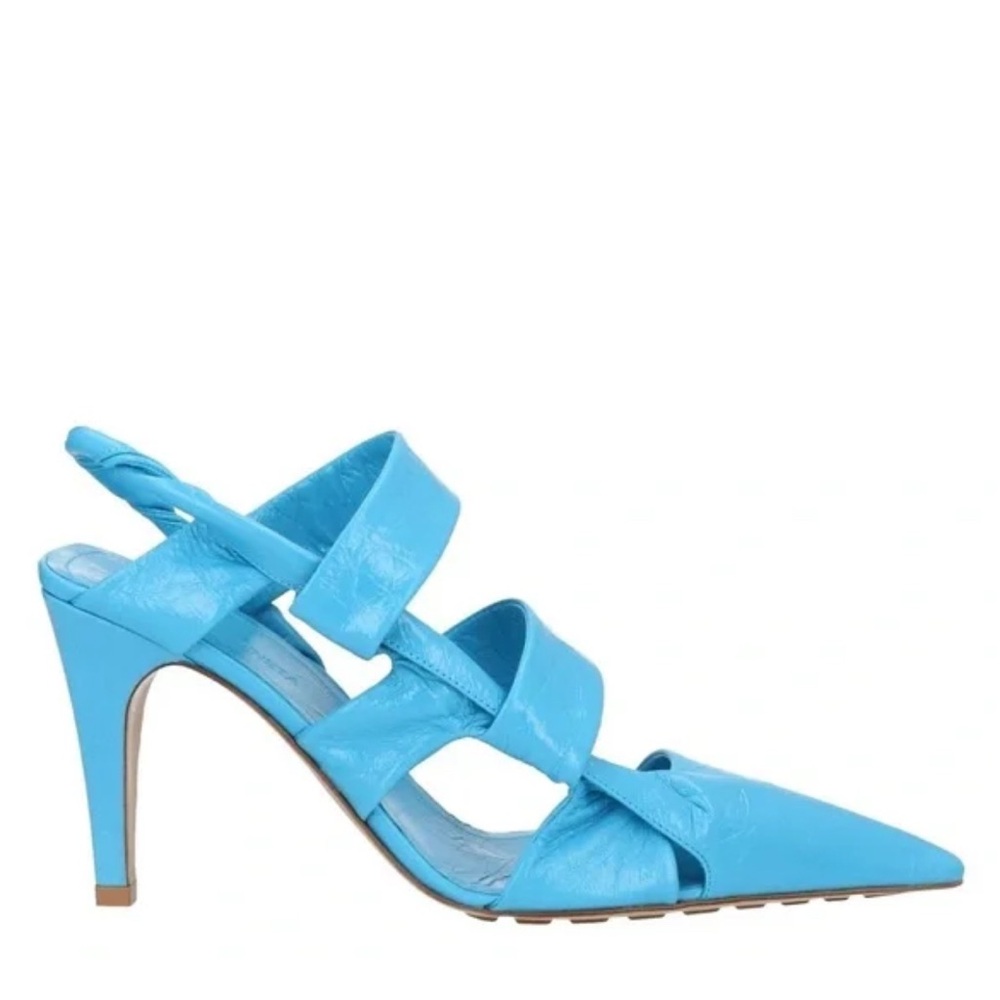 BOTTEGA VENETA Crinkled Leather Slingback Pumps Blue Size 37.5 NWT
